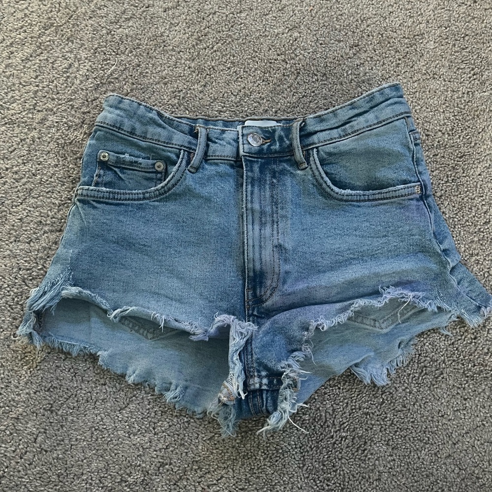 Zara Blue Frayed Jean Shorts